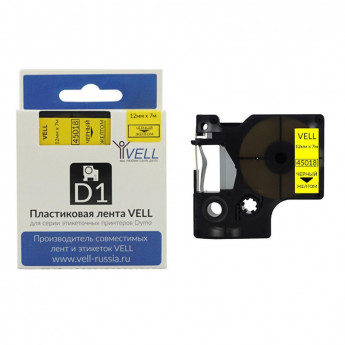 Картридж Vell VL-D-S0720580/45018 (12 мм, черн на желтом) для LM {vell45018