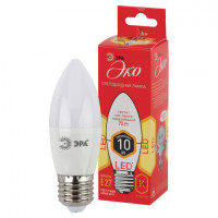 Лампа светодиодная ЭРА, 10(70)Вт, цоколь Е27, свеча, теплый белый, 25000ч, ECO LED B35-10W-2700-E27, Б0032962