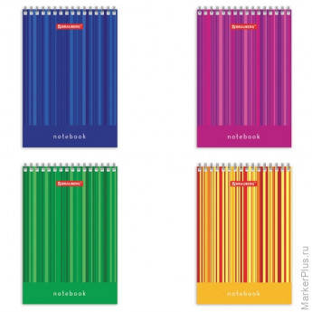 Блокнот МАЛЫЙ ФОРМАТ А6 97х145 мм, 40 л., гребень, картон, клетка, BRAUBERG, "Полоски", 129822