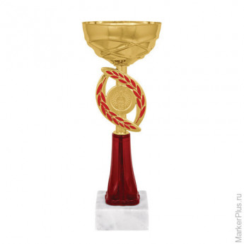 Кубок металлический "Динара" (80х80х230 мм), основание мрамор, "золото", цоколь красный, 8238-230-00