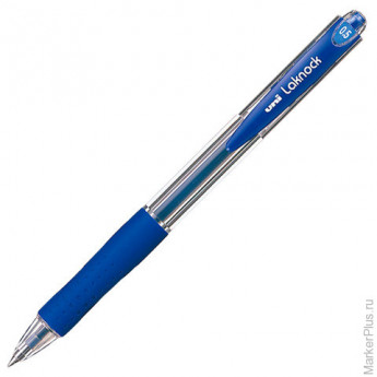 Ручка шариковая автоматическая с грипом UNI "Laknock", СИНЯЯ, корпус прозрачный, узел 0,5 мм, линия письма 0,25 мм, SN-100(05) BLUE
