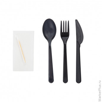 Набор столовых приборов №5 черный 18см (в,л. ст., н.,салф,зуб) 250 шт/кор