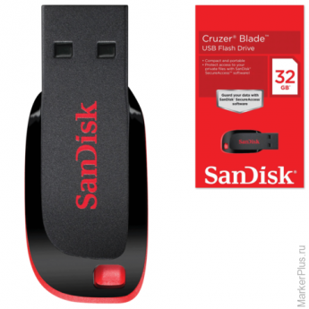 Флэш-диск 32 GB, SANDISK Cruzer Blade, USB 2.0, черно-красный, SDCZ50-032G-B35