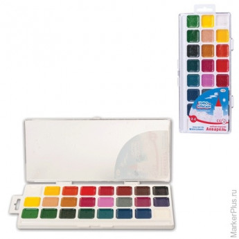 Краски акварельные ГАММА "Чудо-краски", 24 цвета (24 кюветы: 22цв.+2бел.), медовые, пластиковая коробка с европодвесом, без кисти, 212077