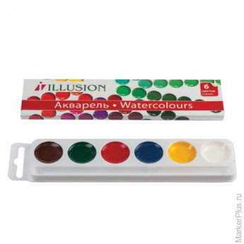 Краски акварельные ГАММА "Illusion", 6 цветов, медовые, картонная коробка, без кисти, 212085,10-1006