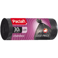 Мешки для мусора 30л Paclan "Standard" ПНД, 50*60см, 7,3 мкм, 20шт, черные, в рулоне, комплект 20 шт