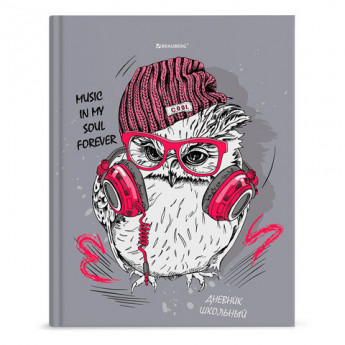 Дневник 1-11 класс 40 л., твердый, BRAUBERG, глянцевая ламинация, 'Cool Owl', 106371