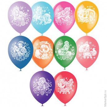 Воздушные шары, 50шт, M12/30см, "Дисней. Принцессы и королевские питомцы", пастель+декор, 2 ст.рис