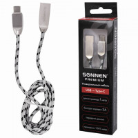 Кабель USB 2.0-Type-C, 1 м, SONNEN Premium, медь, передача данных и быстрая зарядка, 513127 Кабель USB 2.0-Type-C, 1 м, SONNEN Premium, медь, передача данных и быстрая зарядка, 513127