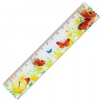 Линейка пластик 15 см ПИФАГОР 'Бабочки', цветная печать, с волнистым краем, европодвес, 210635