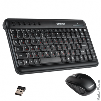 Набор беспроводной SONNEN KB-S150, мини-клавиатура, мышь 2 кнопки+1 колесо-кнопка, черный, 511288