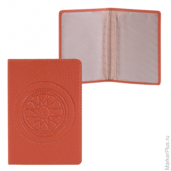 Обложка для паспорта FABULA "Talisman", натуральная кожа, геометрическое тиснение, рыжая, O.65.SN