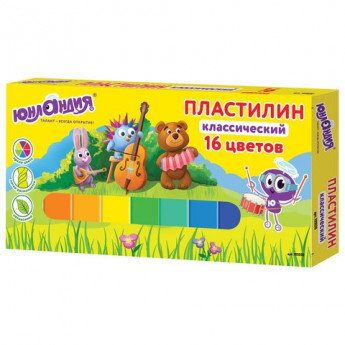 Пластилин классический ЮНЛАНДИЯ 'ЮНЛАНДИК-МУЗЫКАНТ', 16 цветов, 320 г, ВЫСШЕЕ КАЧЕСТВО, 105030