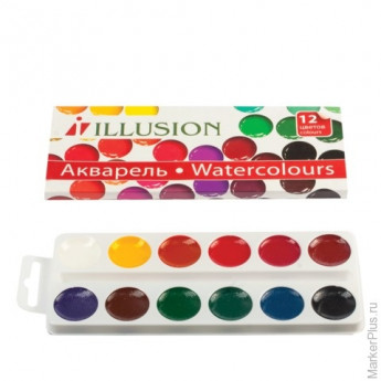 Краски акварельные ГАММА "Illusion", 12 цетов, медовые, картонная коробка, без кисти, 212086,10-1012