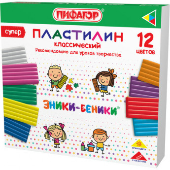 Пластилин классический ПИФАГОР 'ЭНИКИ-БЕНИКИ СУПЕР', 12 цветов, 240 грамм, стек, 106429