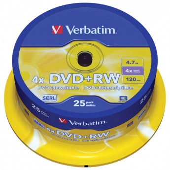 Диск DVD+RW 4.7Gb Verbatim 4x Cake Box (25шт), комплект 25 шт