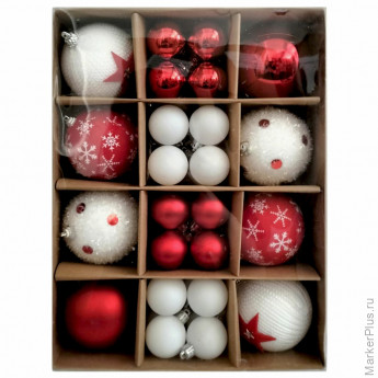 Шары новогодние ёлочные НАБОР 40шт, 8см/4 см, "Red&White", красные/белые, пластик, ЗОЛОТАЯ СКАЗКА, 592167 Шары новогодние ёлочные НАБОР 40шт, 8см/4 см, "Red&White", красные/белые, пластик, ЗОЛОТАЯ СКАЗКА, 592167