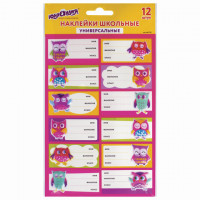 Наклейки для маркировки школьных принадлежностей "Совы", 12 штук, 14х21 см, ЮНЛАНДИЯ, 662710, комплект 12 шт