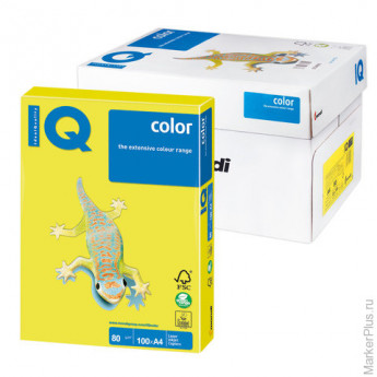 Бумага цветная IQ color, А4, 80 г/м2, 100 л., неон, желтая, NEOGB