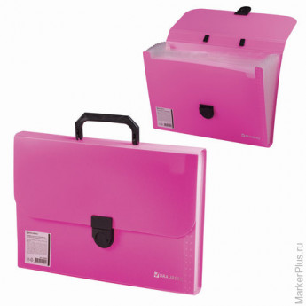 Портфель пластиковый BRAUBERG "Проект А4", 330х240х35 мм, 13 отделений, фактура стандарт, розовый, Р