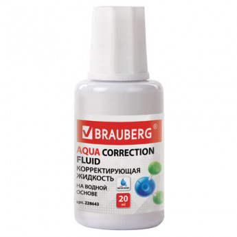 Корректирующая жидкость BRAUBERG Aqua на водной основе 20 мл, с кисточкой, 22хххх, 228643