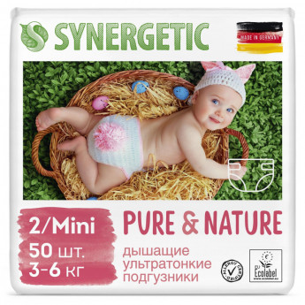 Подгузники SYNERGETIC Pure&Nature 2 /MINI 50шт/уп, комплект 50 шт