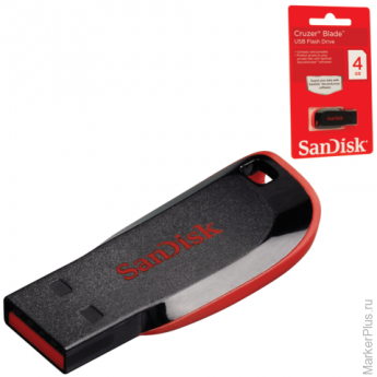 Флэш-диск 4 GB, SANDISK Cruzer Blade, USB 2.0, черный