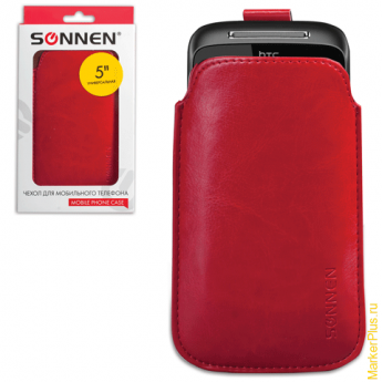 Чехол для телефона SONNEN, кожзаменитель, L, 135х72х10 мм, универсальный, красный, 261961
