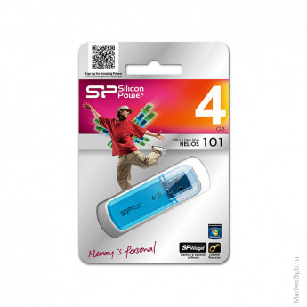 Память SiliconPower USB Flash 4GB USB2.0 Helios 101 голубой (металл.корпус)