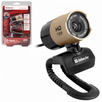 Веб-камера DEFENDER G-lens 2577 HD 720 p, 2 Мп, микрофон, USB2.0, регулируемое крепление, золотистая