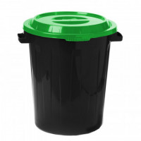 Бак для отходов 90л пластик черный, с зеленой крышкой