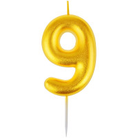 Свеча для торта с держателем MESHU "Цифра 9", 6см, золотая, блистер, 12 шт/в уп