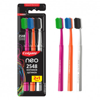 Зубная щетка COLGATE NEO 2+1, средн. жесткости 3 шт/уп 61013737, комплект 3 шт