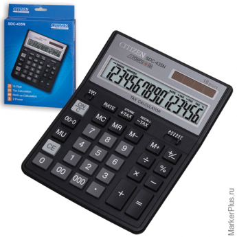 Калькулятор CITIZEN настольный SDC-435N, 16 разрядов, двойное питание, 204х158 мм