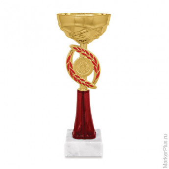 Кубок металлический "Динара" (120х120х300 мм), основание мрамор, "золото", цоколь красный, 8238-300-
