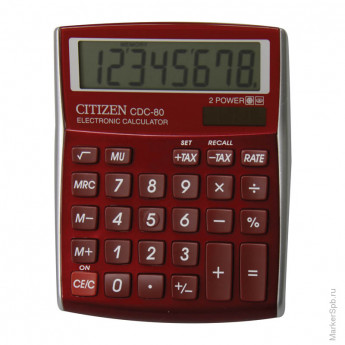 Калькулятор настольный CDC-80RD 8 разрядов, двойное питание, 109*135*25 мм, красный