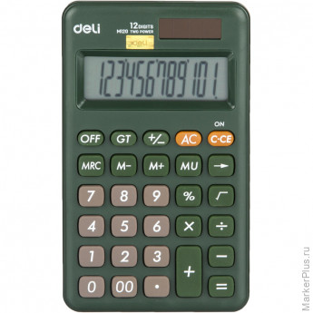 Калькулятор настольн.КОМПАКТ. Deli EM120,12р, дв. питание, 118x70мм,зеленый