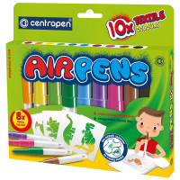 Фломастеры воздушные Centropen 'AirPens Textile', 10цв.+8 трафаретов, картон. упак., европодвес