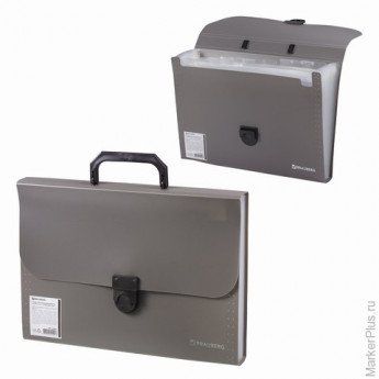 Папка-портфель пластиковая BRAUBERG 'ПРОЕКТ', А4 (330х240х35 мм), 13 отделений, серый, 226027