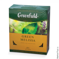 Чай GREENFIELD (Гринфилд) "Green Melissa", зеленый, с мятой, 100 пакетиков в конвертах по 1,5 г, 087