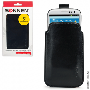 Чехол для телефона SONNEN, кожзаменитель, L, 135х72х10 мм, универсальный, черный, 261959