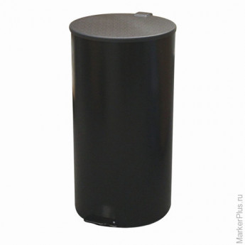 Ведро-контейнер для мусора с педалью УСИЛЕННОЕ, 40 л, кольцо под мешок, черное, оцинкованная сталь