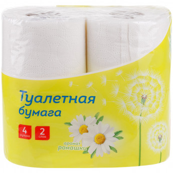 Бумага туалетная OfficeClean 2-слойная, 4шт., тиснение, белая, ромашка, комплект 4 шт