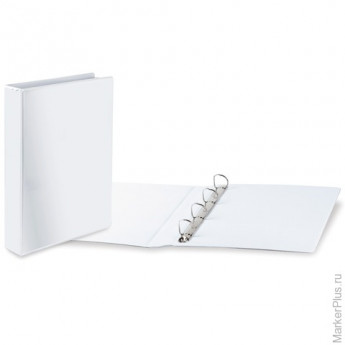 Папка на 4 кольцах BRAUBERG, картон/ПВХ, с передним прозрачным карманом, 65 мм, белая, до 400 листов, 223535