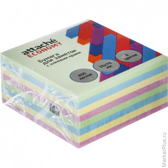 Бумага для заметок с клеевым краем Economy 76х76 мм, 400 л, 8 цв в асс