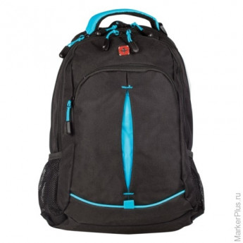 Рюкзак WENGER для старшеклассников/студентов, универсальный, черный, бирюзовые вставки, 22 л, 32х15х46 см, 3165206408