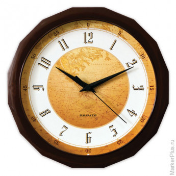 Часы настенные САЛЮТ П-Г1.2-128, многоугольник, с рисунком "Карта", коричневая рамка, 28х28х4 см