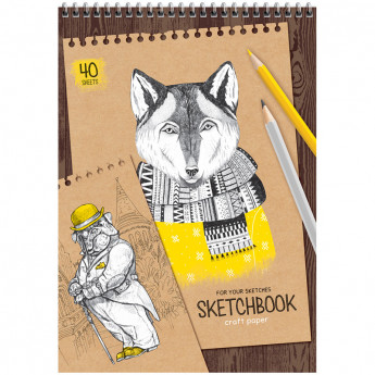 Скетчбук 40л. А4 на гребне ArtSpace 'Craft style', 80г/м2, крафт