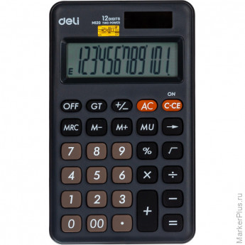 Калькулятор настольн.КОМПАКТ. Deli EM120,12р, дв. пит, 118x70мм,темно-серый