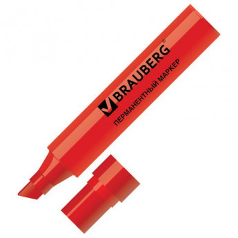 Маркер перманентный BRAUBERG 'JUMBO', КРАСНЫЙ, ШИРОКАЯ ЛИНИЯ ПИСЬМА, скошенный наконечник, 3-10 мм, 151226